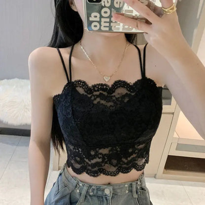 Chic Women's Lace Crop Tops - Summer Korean Style
